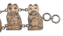 STERLING SILVER & CARVED BONE CAT THEME JEWELRY
