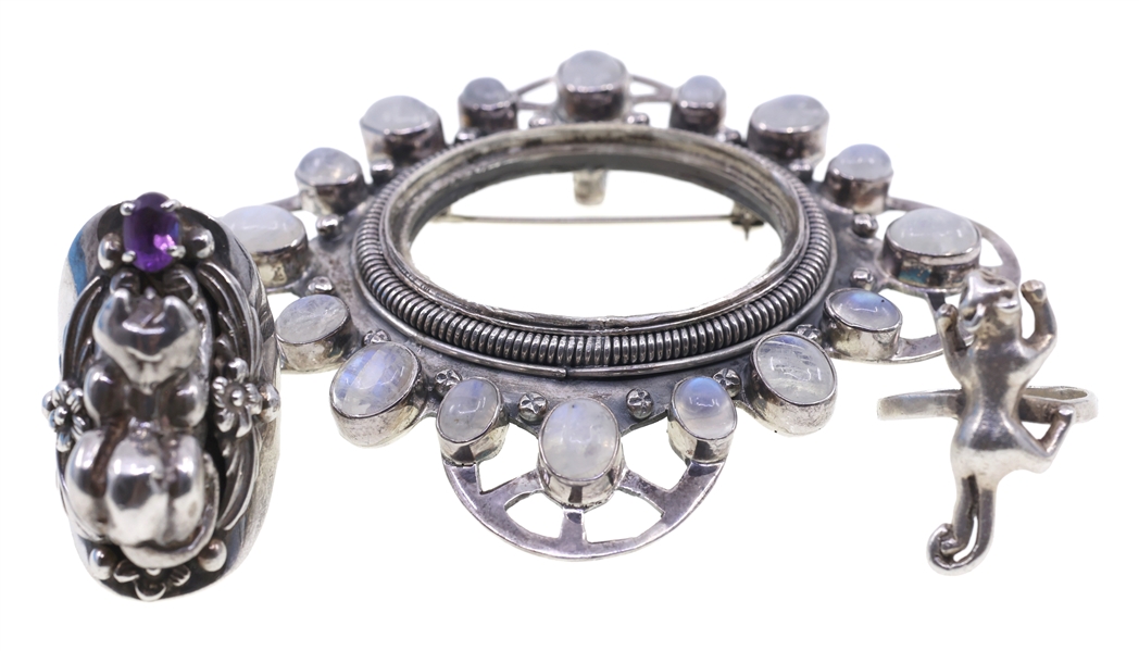 STERLING SILVER ENHANCER BROOCH & FASHION RINGS
