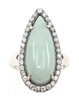 STERLING SILVER JADE & 0.66 CTW DIAMOND COCKTAIL RING