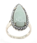 STERLING SILVER JADE & 0.66 CTW DIAMOND COCKTAIL RING