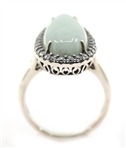 STERLING SILVER JADE & 0.66 CTW DIAMOND COCKTAIL RING