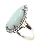 STERLING SILVER JADE & 0.66 CTW DIAMOND COCKTAIL RING