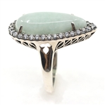 STERLING SILVER JADE & 0.66 CTW DIAMOND COCKTAIL RING