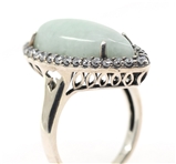 STERLING SILVER JADE & 0.66 CTW DIAMOND COCKTAIL RING