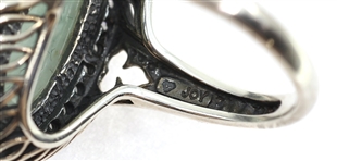 STERLING SILVER JADE & 0.66 CTW DIAMOND COCKTAIL RING