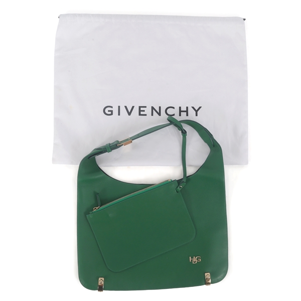 GIVENCHY GREEN CALFSKIN LEATHER SMALL HOBO BAG