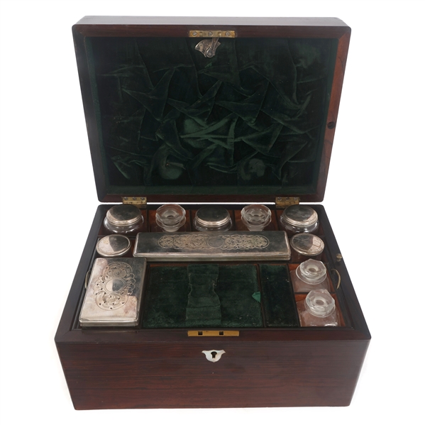 19TH C. WOODEN TRAVEL VANITY DRESSER BOX 