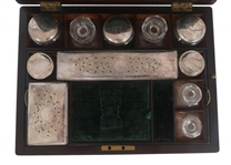 19TH C. WOODEN TRAVEL VANITY DRESSER BOX 