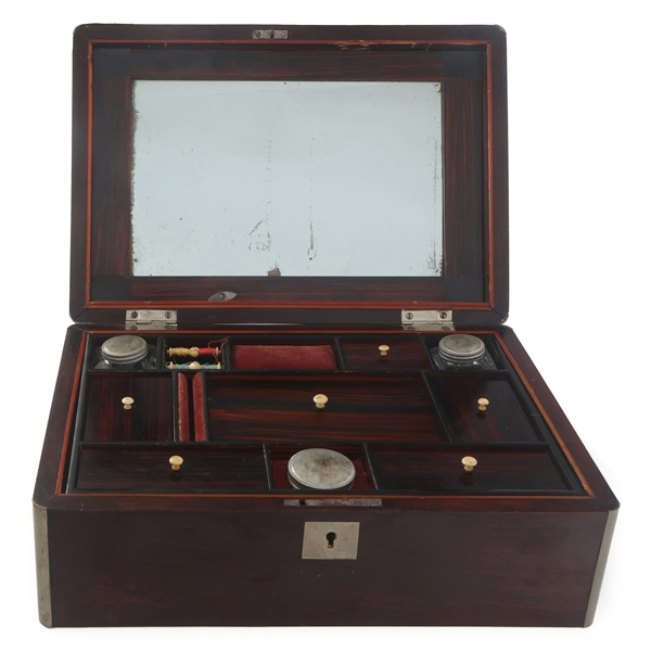 19TH C. WOODEN TRAVEL VANITY DRESSER BOX 