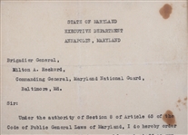 1933 GOV. ALBERT RITCHIE DIRECTIVE TO BRIG. GENERAL
