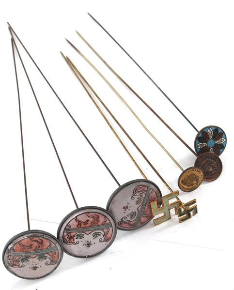 EARLY 20TH C. HATPINS WITH ENAMEL HEADS