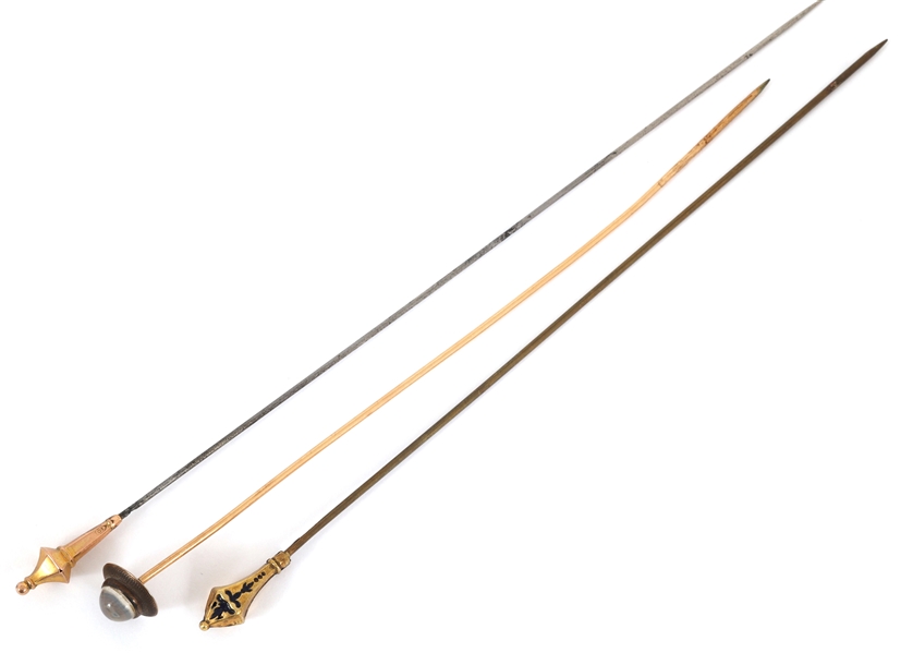VICTORIAN HATPINS WITH 10K & 14K GOLD HEADS
