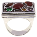 STERLING SILVER CARNELIAN & SPINEL FASHION RING