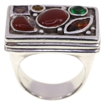 STERLING SILVER CARNELIAN & SPINEL FASHION RING