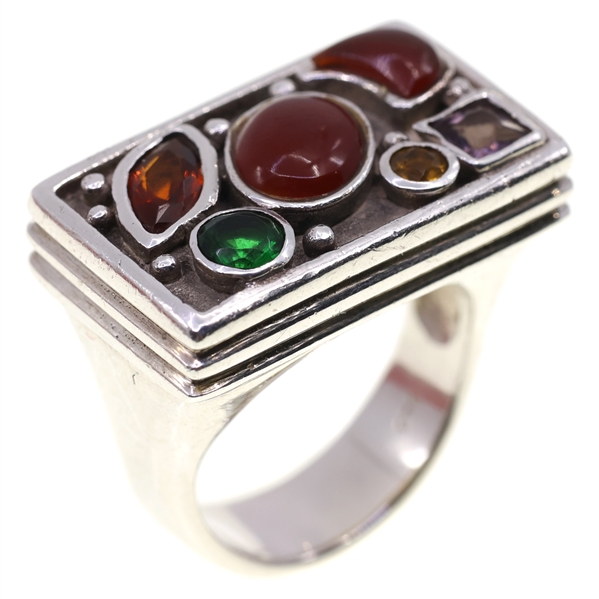 STERLING SILVER CARNELIAN & SPINEL FASHION RING