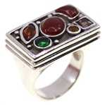 STERLING SILVER CARNELIAN & SPINEL FASHION RING