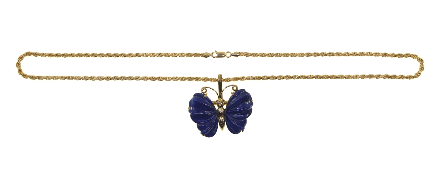 LAPIS & TOURMALINE BUTTERFLY STERLING VERMEIL NECKLACE