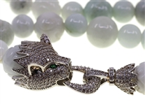 CARVED JADE BEADED STERLING SILVER NECKLACE & BRACELET