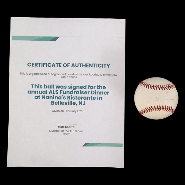 SIGNED GAME-USED BASEBALL FROM ALEX RODRIGUEZ 2011