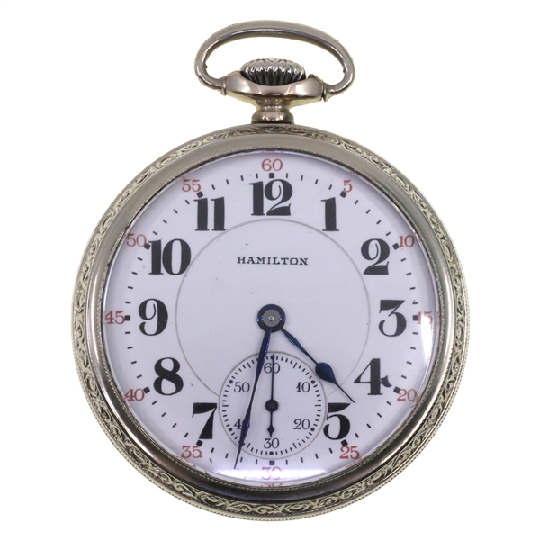 MENS HAMILTON WHITE GOLD-FILLED CASE POCKET WATCH
