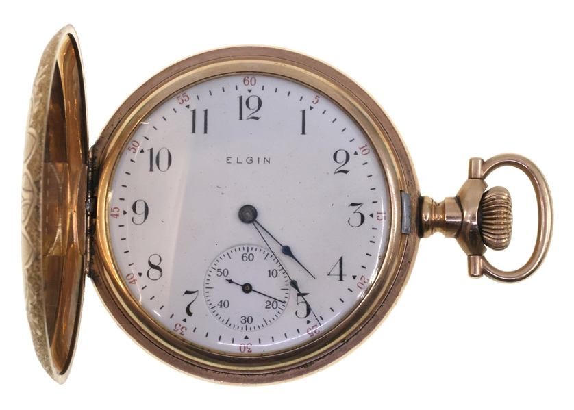MENS ELGIN GOLD-FILLED HUNTERS CASE POCKET WATCH