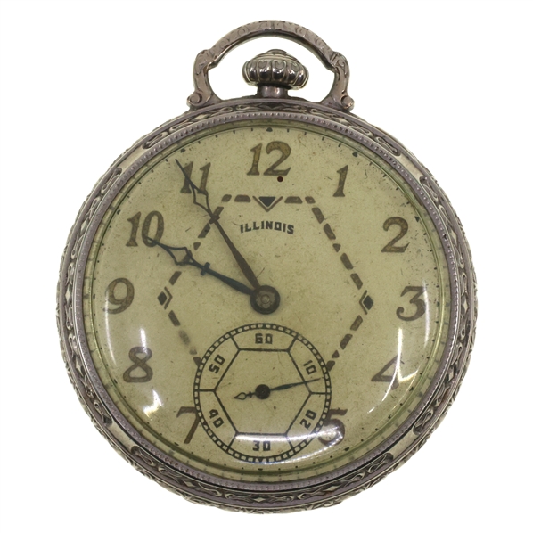 MENS ILLINOIS WHITE GOLD-FILLED CASE POCKET WATCH