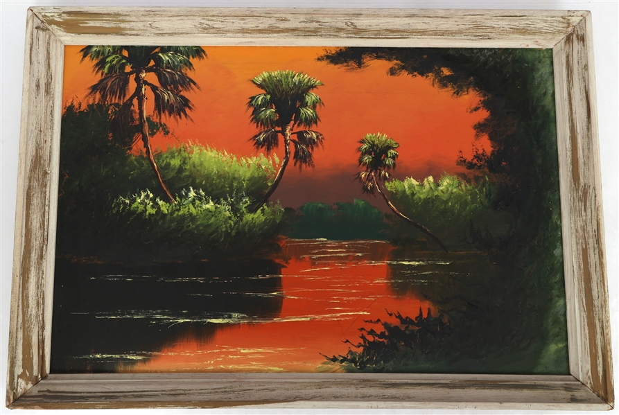 FLORIDA HIGHWAYMEN SUNSET RIVER OIL PAINTING ON UPSON