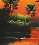 FLORIDA HIGHWAYMEN SUNSET RIVER OIL PAINTING ON UPSON