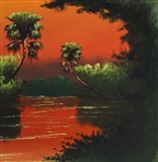 FLORIDA HIGHWAYMEN SUNSET RIVER OIL PAINTING ON UPSON