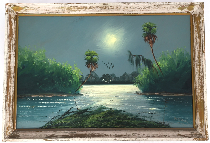 AL HAIR FLORIDA HIGHWAYMEN OIL PAINTING NIGHT MARSH
