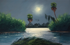 AL HAIR FLORIDA HIGHWAYMEN OIL PAINTING NIGHT MARSH