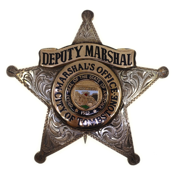 OBSOLETE .925 SILVER TOMBSTONE AZ DEPUTY MARSHAL BADGE