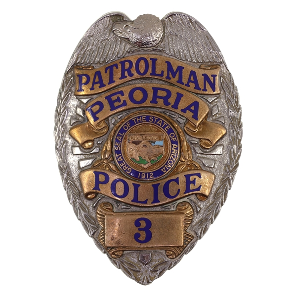 OBSOLETE PEORIA ARIZONA POLICE PATROLMAN BADGE #3