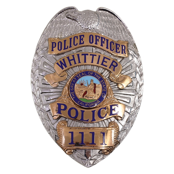 OBSOLETE WHITTIER CA POLICE OFFICER BADGE # 1111