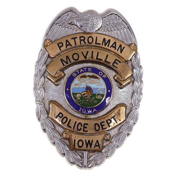 OBSOLETE MOVILLE IOWA PATROLMAN POLICE BADGE