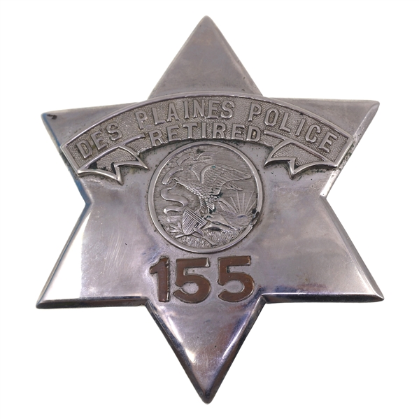OBSOLETE DES PLAINES IL RETIRED POLICE BADGE