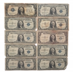 US $1 BLUE SEAL SILVER CERTIFICATES - LOT OF 10