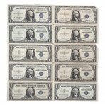 US $1 BLUE SEAL SILVER CERTIFICATES - LOT OF 10