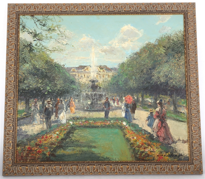 HANS JOSEPH WILHELM BECKER OIL ON CANVAS PALACE GARDEN