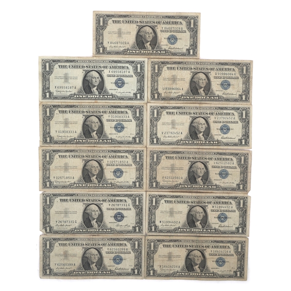 US $1 BLUE SEAL SILVER CERTIFICATES - LOT OF 11