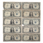 US $1 BLUE SEAL SILVER CERTIFICATES - LOT OF 10