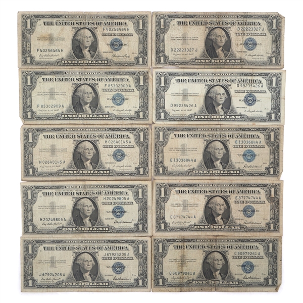 US $1 BLUE SEAL SILVER CERTIFICATES - LOT OF 10