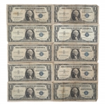 US $1 BLUE SEAL SILVER CERTIFICATES - LOT OF 10