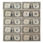 US $1 BLUE SEAL SILVER CERTIFICATES - LOT OF 10