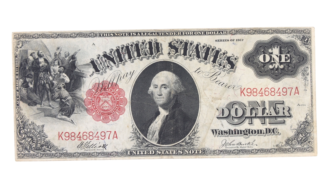 1917 US $1 RED SEAL "SAW-HORSE" LEGAL TENDER NOTE