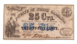 1864 OBSOLETE NORTH CAROLINA 25C FRACTIONAL CURRENCY
