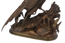AFTER JULES MOIGNIEZ PHEASANT & WEASEL BRONZE SCULPTURE
