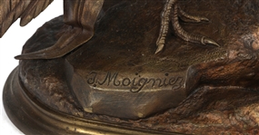 AFTER JULES MOIGNIEZ PHEASANT & WEASEL BRONZE SCULPTURE
