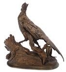 AFTER JULES MOIGNIEZ PHEASANT & WEASEL BRONZE SCULPTURE