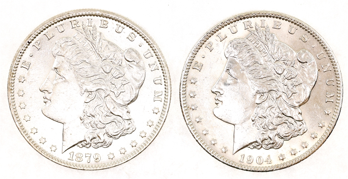 1879 & 1904 US SILVER MORGAN DOLLAR COINS